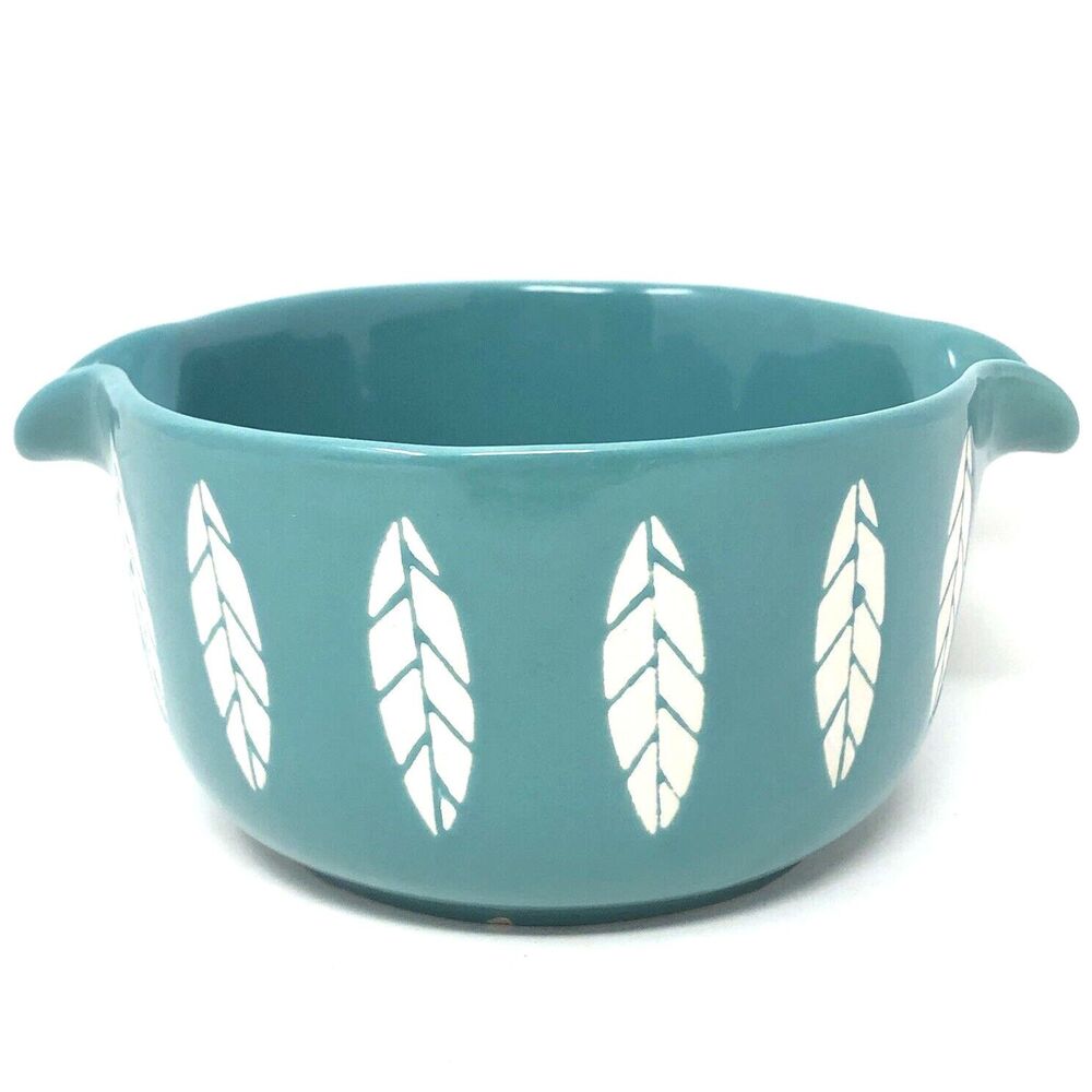 MCM Stoneware Lotus Bowl VTG Turquoise Double Spout Pour 3x5 Gravy Sauce
